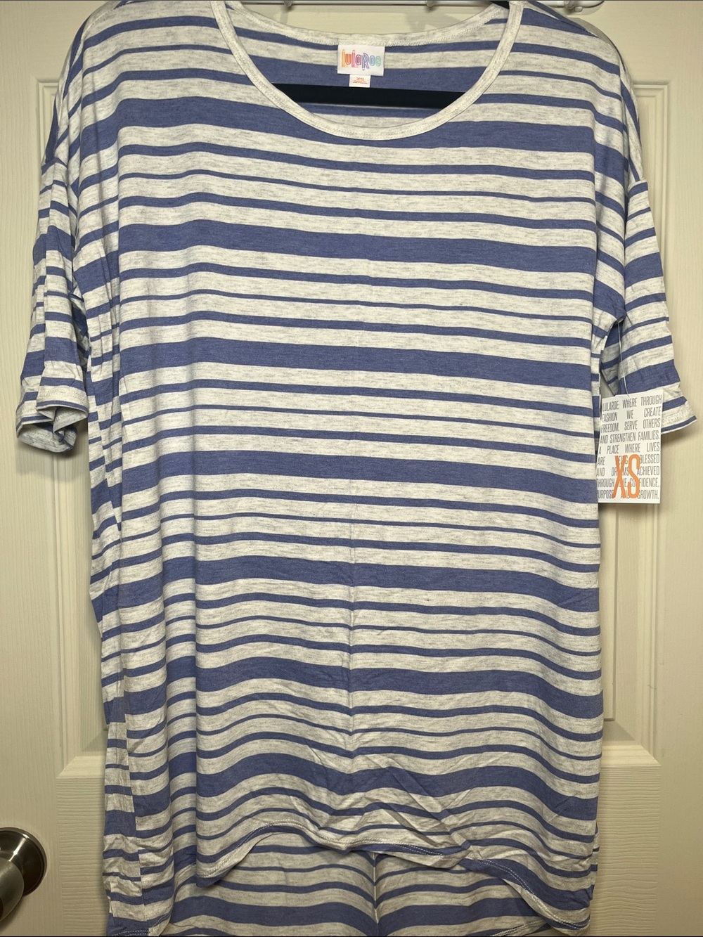 LuLaRoe Blue and gray Striped Short Sleeve Irma Tunic